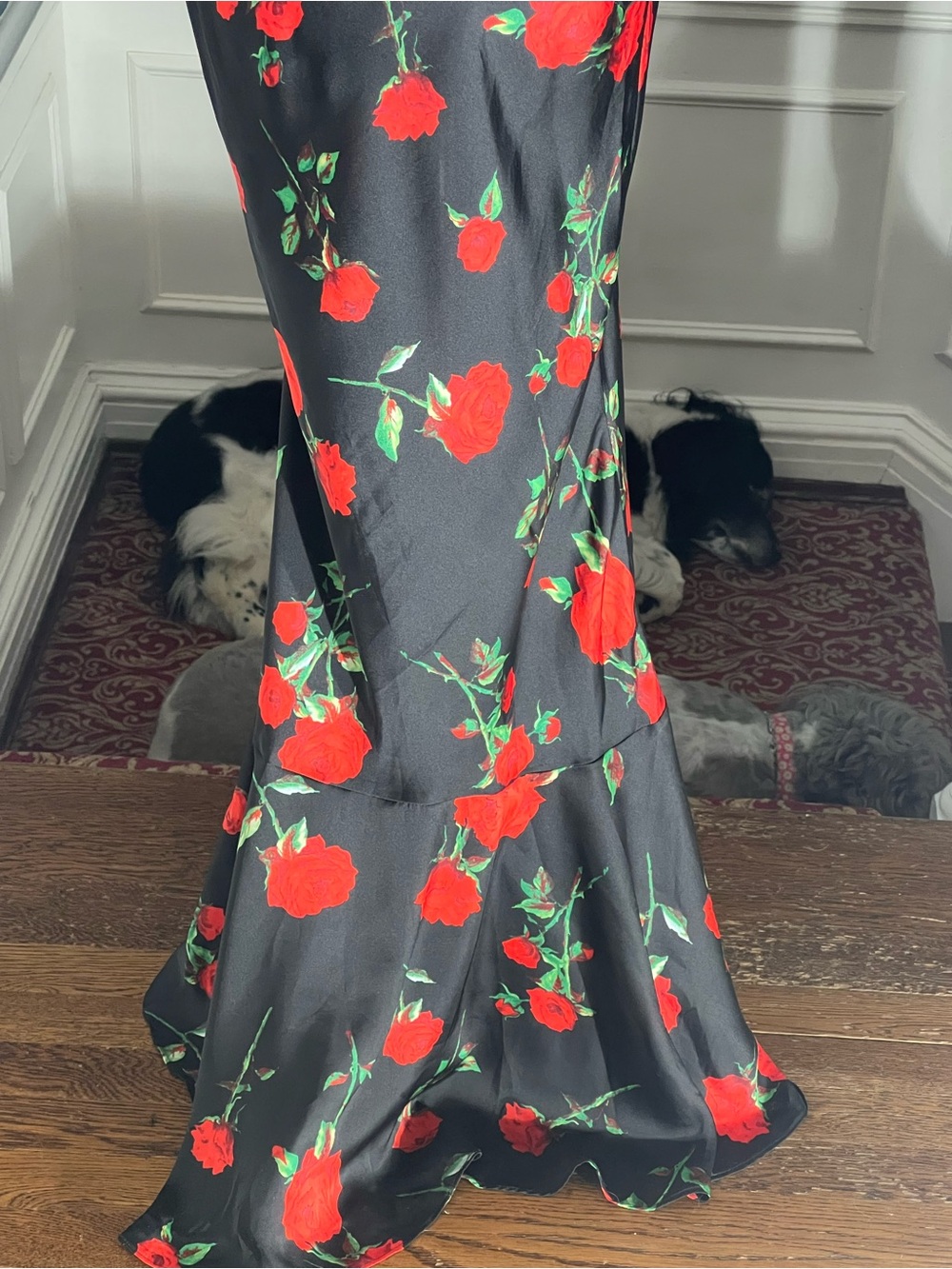 Black Floral V-Neck Mermaid Dress with Red Rose Print mermaid size 6 long D438 - Picture 9 of 14